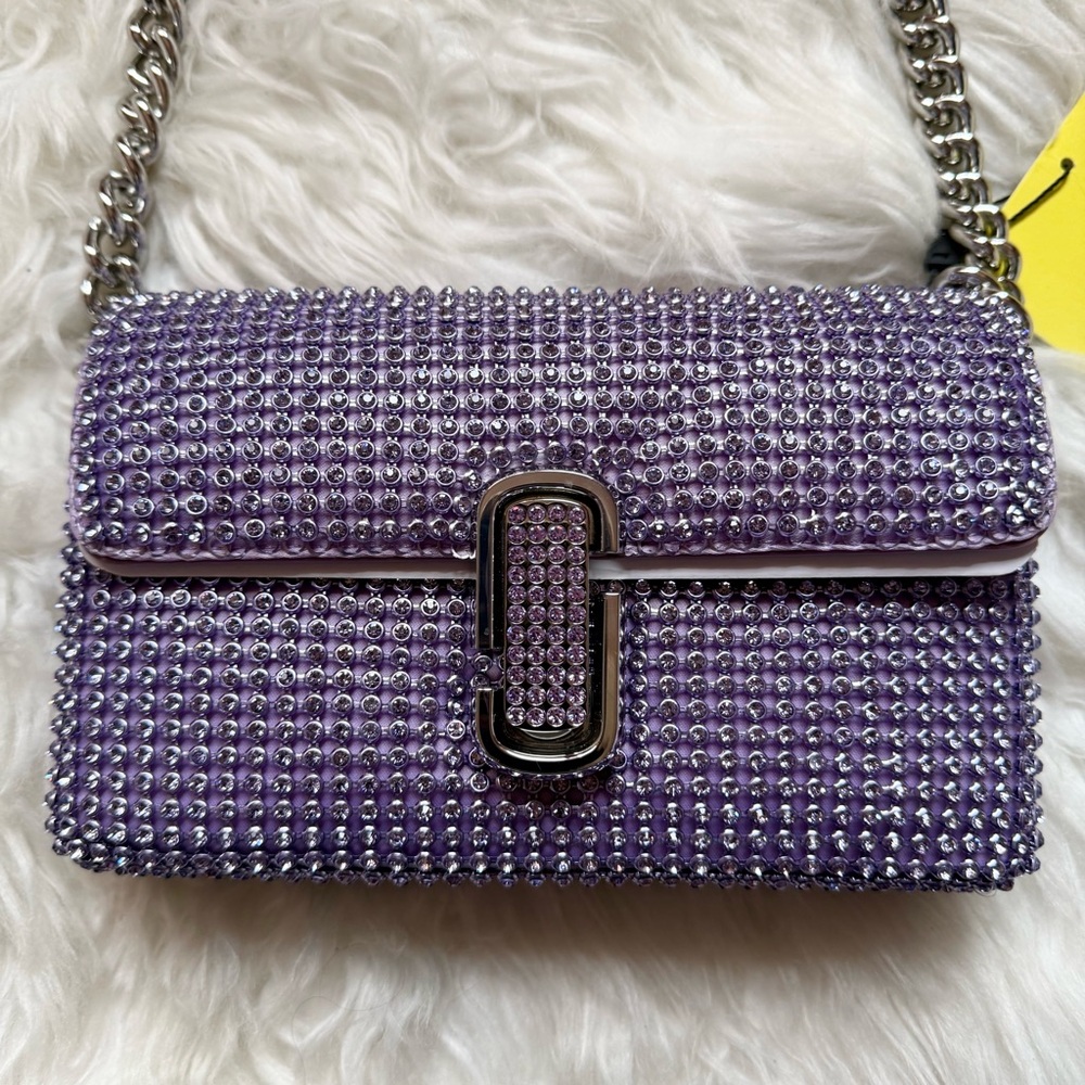 New! MARC JACOBS The Rhinestone J Marc Logo Crystal Shoulder Bag in Wisteria - Picture 8 of 13